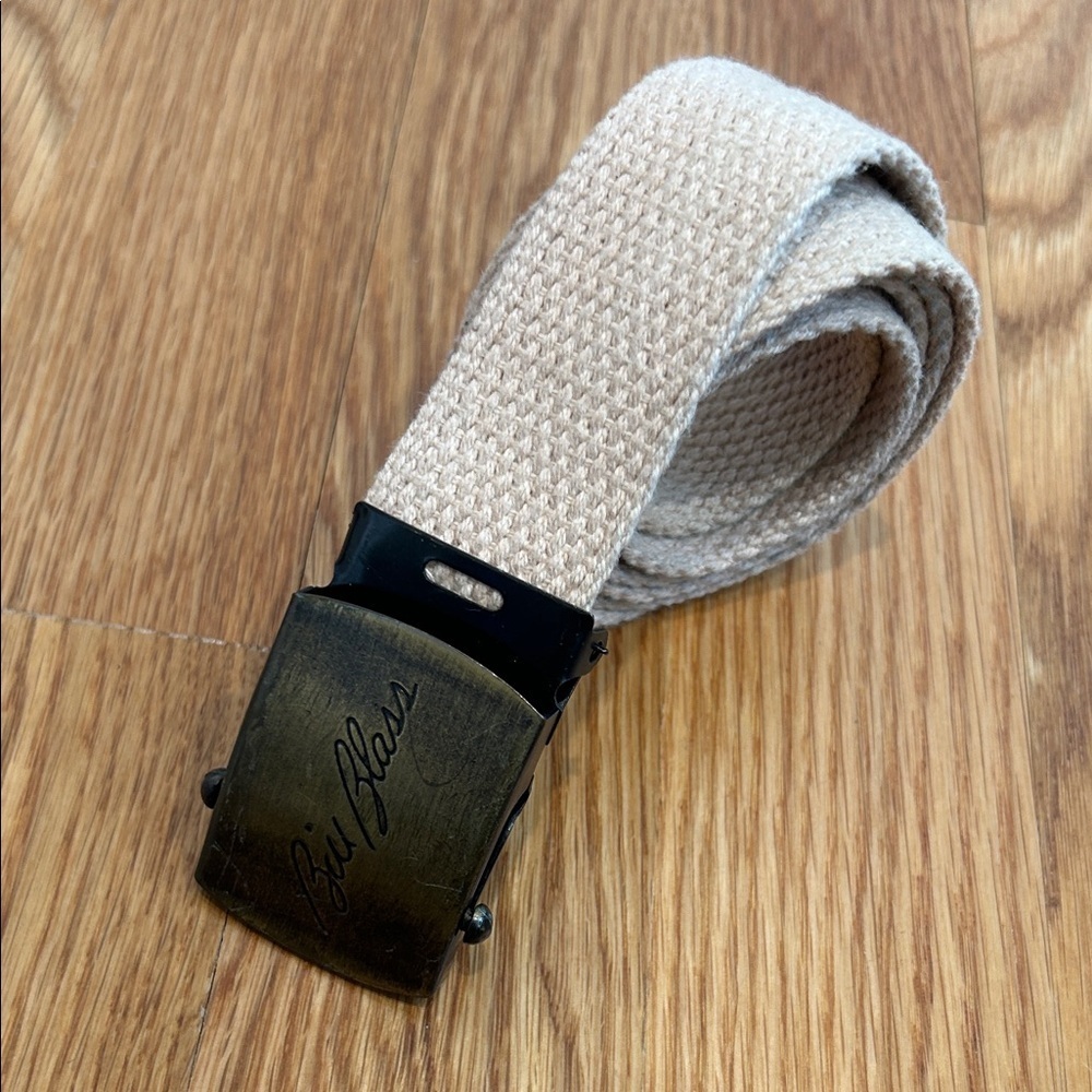 bill blass vintage 1970 cream Canvas Belt with Brass Buckle adjustable women’s